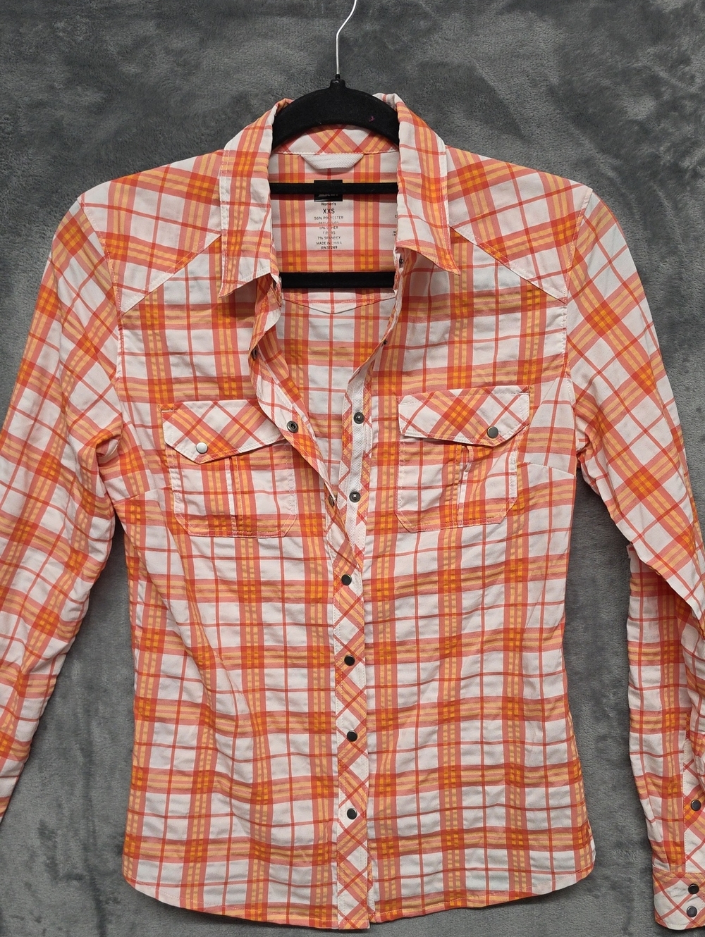 REI Orange and White Plaid Button-Down Shirt